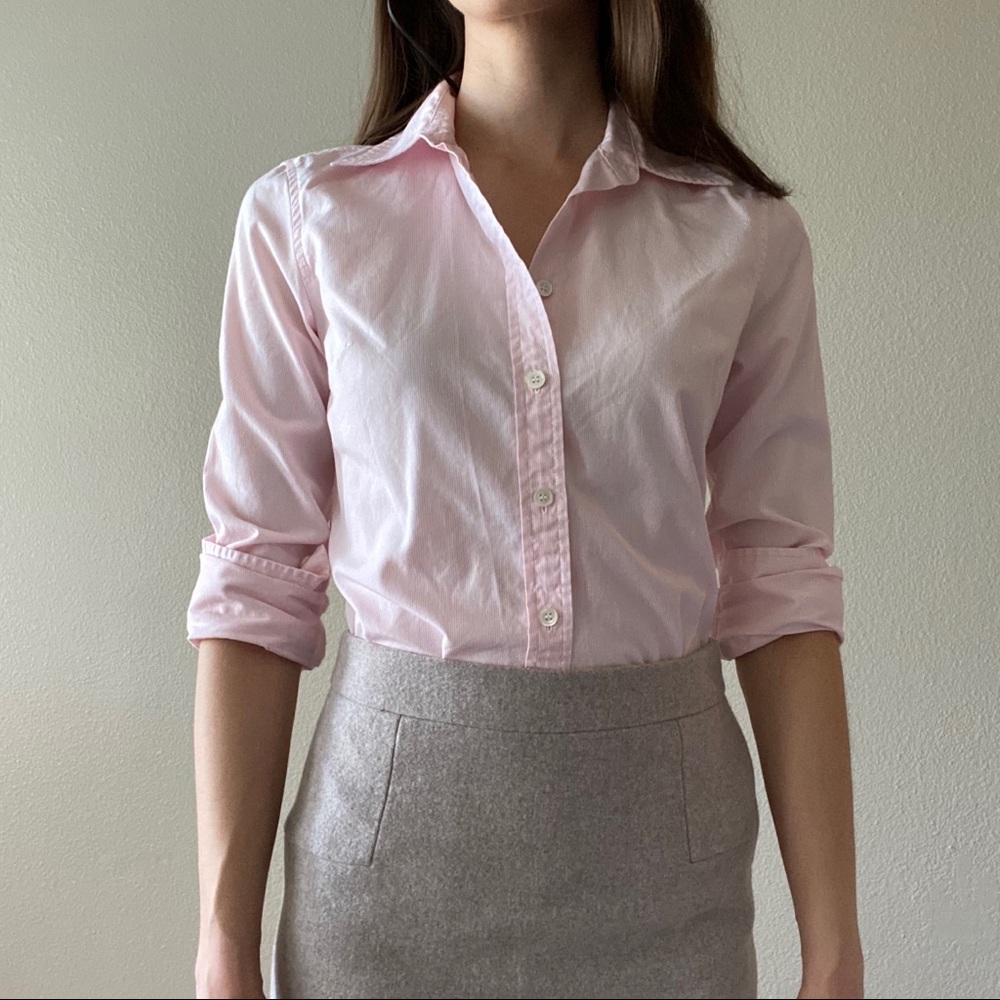 Jcrew pink pinstriped button up shirt